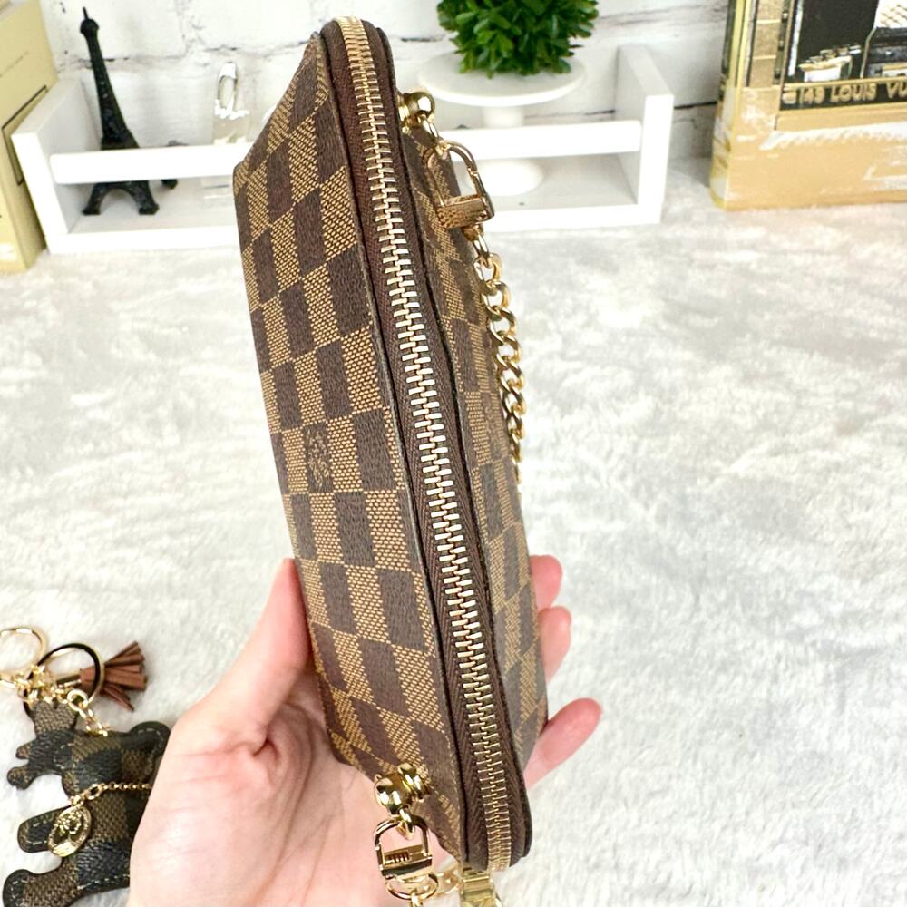 Louis Vuitton Damier Ebene Cosmetic Pouch PM crossbody bag with chain NICE - Picture 6 of 14